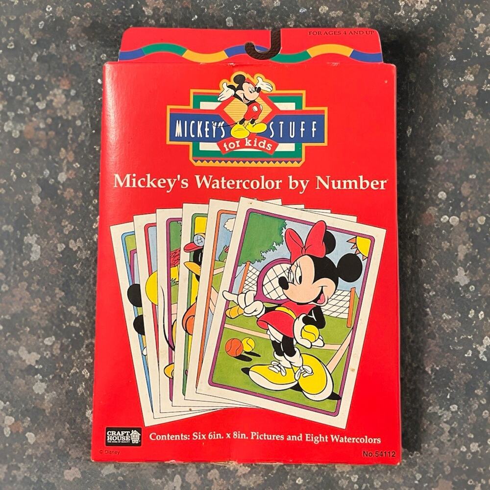 VTG 90s Mickey Mouse Donald Minnie Goofy Watercolor Paint by Number Craft House
